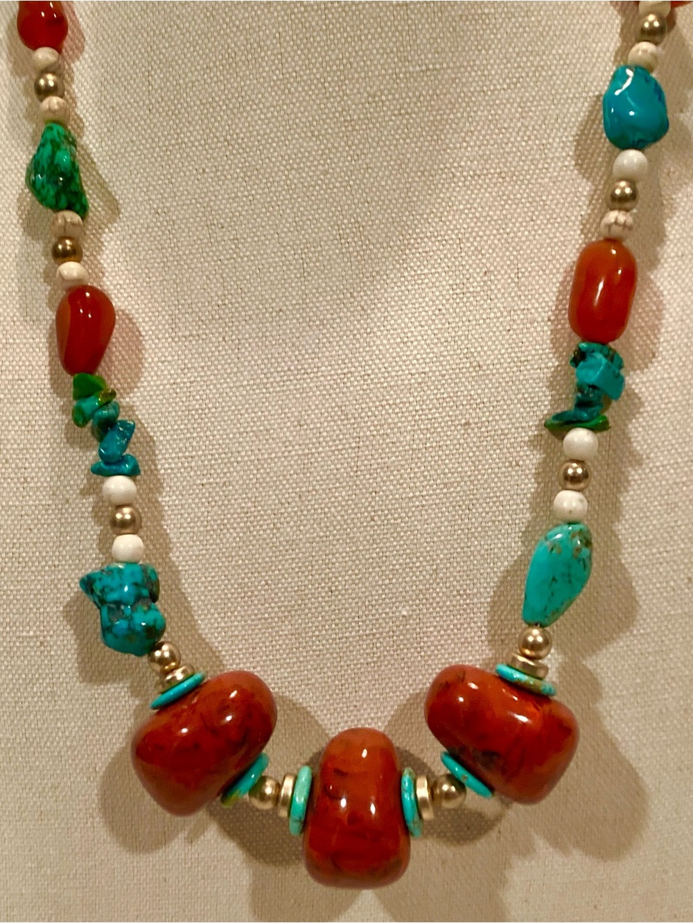 Artisan Crafted Turquoise & Stone Bead Statement Necklace - Picture 2 of 7